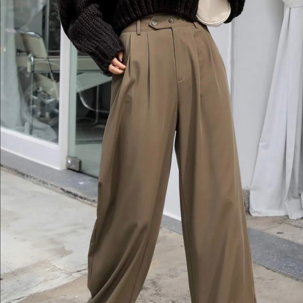 High Waist Fold Pleated Pants